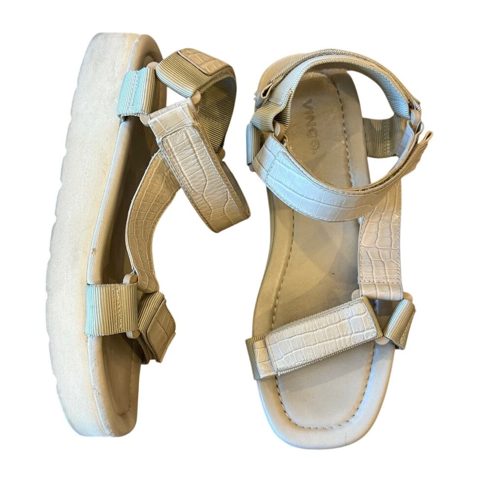 VINCE Carver Leather Platform Sandals with Straps Cream Women 8 M